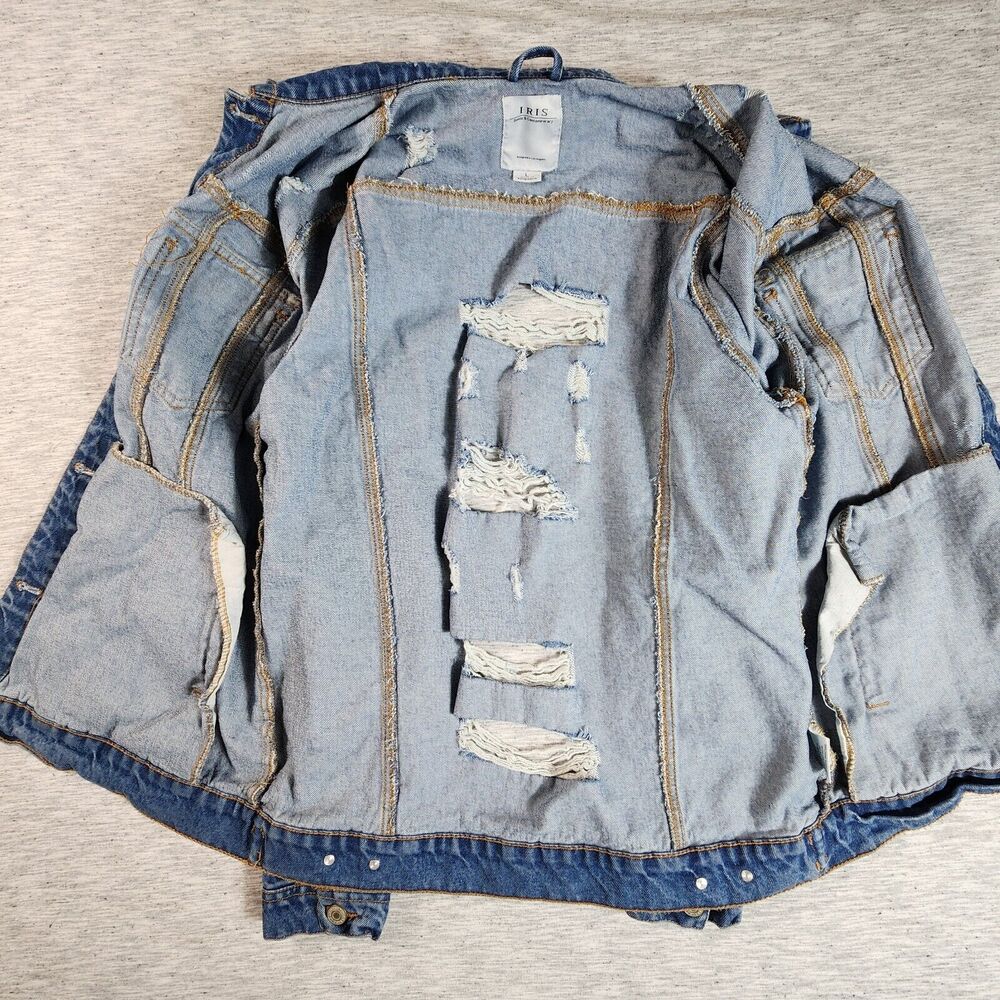 Iris Denim Jacket Distressed Button Down Womens S… - image 3